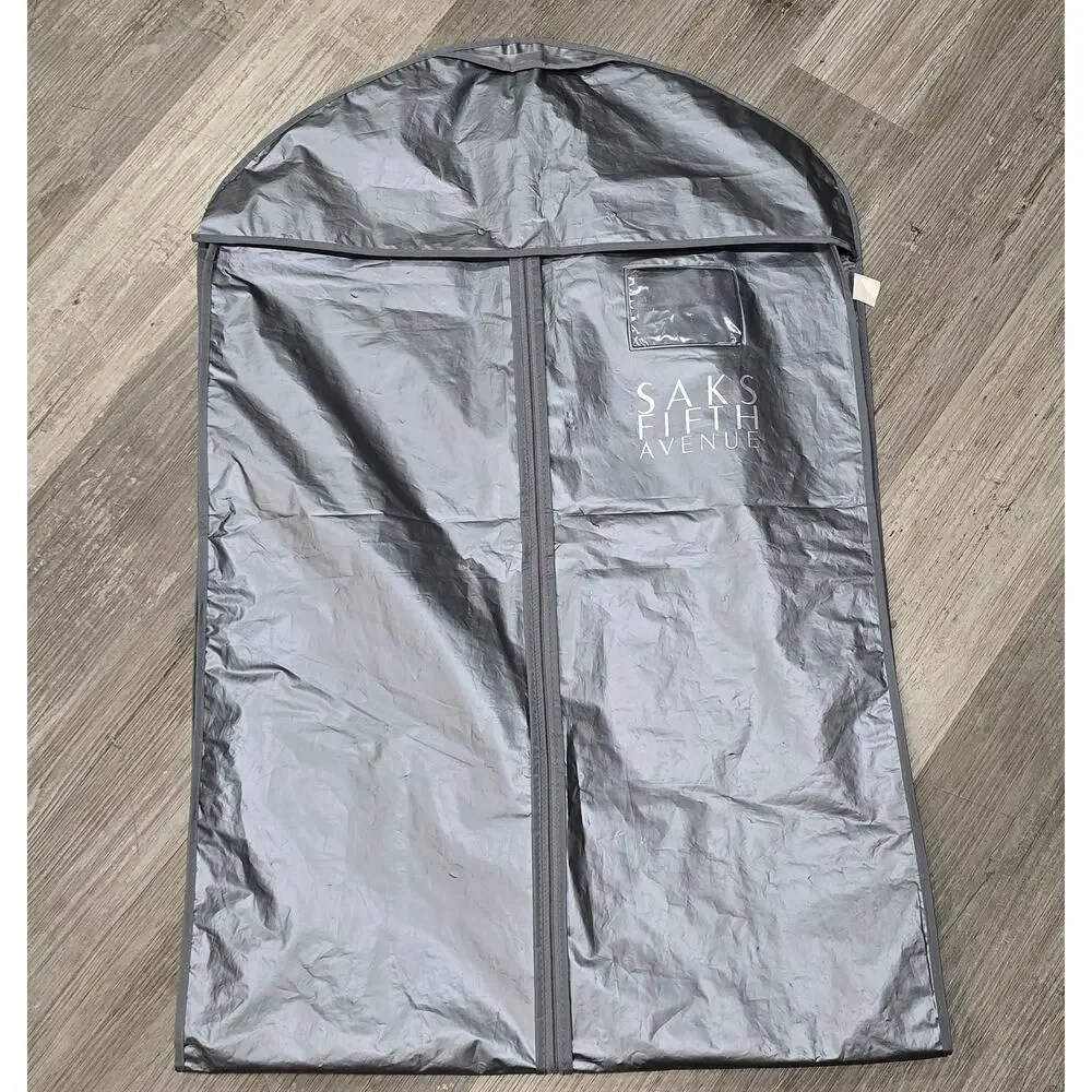 Saks Fifth Avenue Gray Plastic Garment Clothes Zip Fold Up Storage Bag